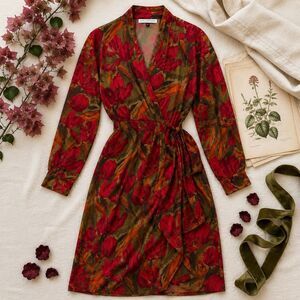 Vintage Gillian Dark Floral Silk Wrap Dress